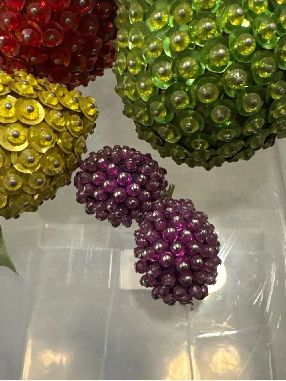 Beaded /sequined Fruit Ornament Set - Apple lemon pear and berries